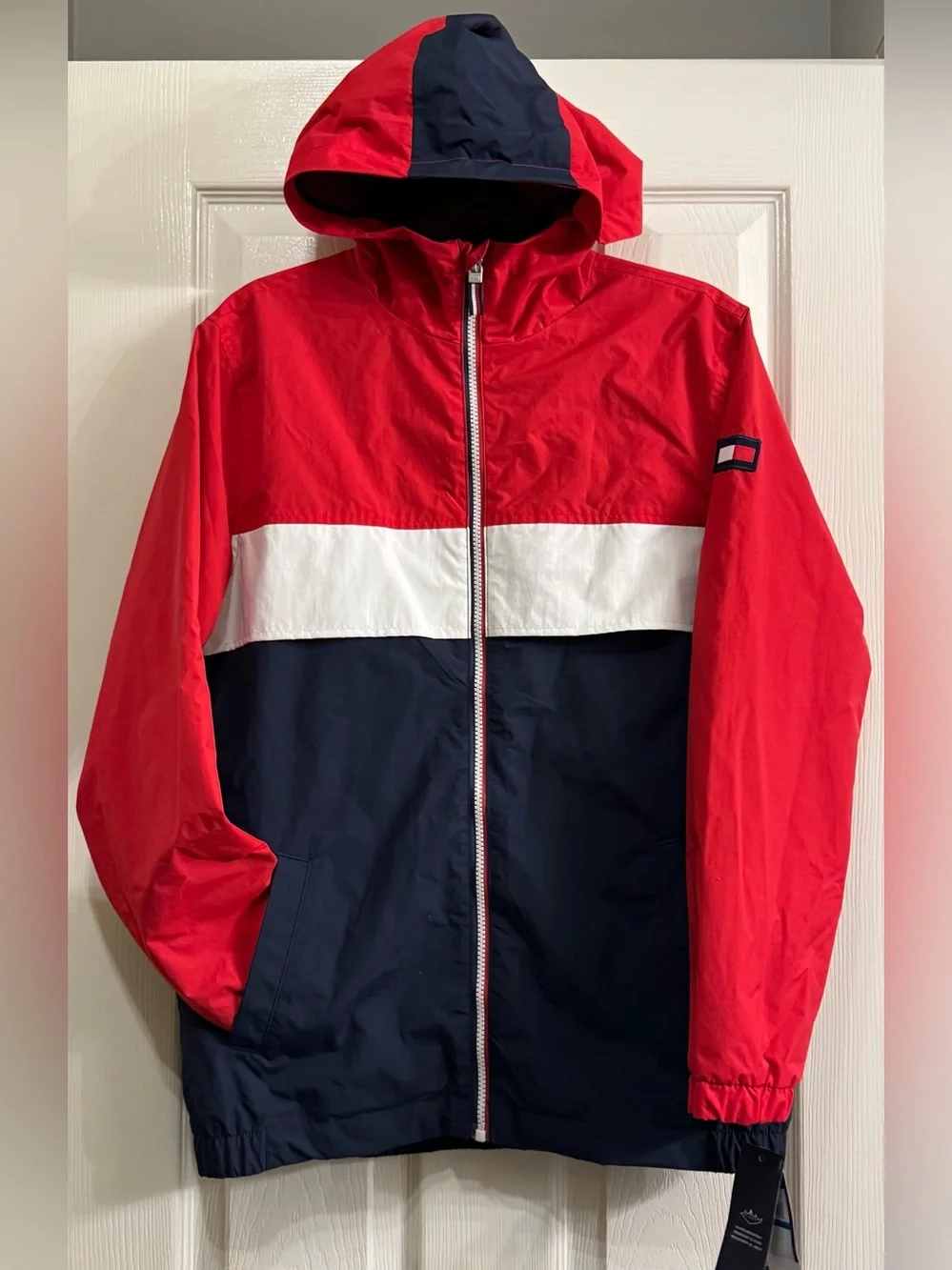 NEW Tommy Hilfiger Full-Zip Hooded Windbreaker, Color: Red, Size Boys XL 18-20